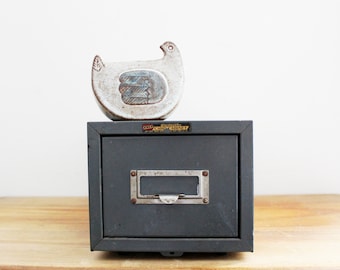 vintage 1950s Old Worn Gray Single Drawer Library Card Catalog Cabinet // Retro Industrial Storage