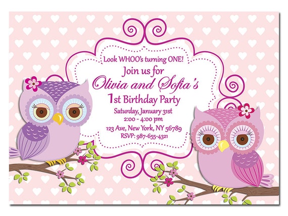 Items similar to Pink Owl Girls Printable Birthday Invitation, 1st ...