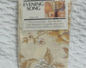 Vintage 1970s Danville Floral Muslin Pillowcase Set Evening Song New Old Stock