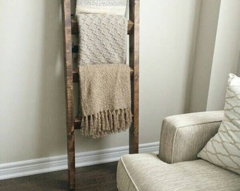 Rustic wood blanket ladder || rustic ladder decor || industrial chic decor