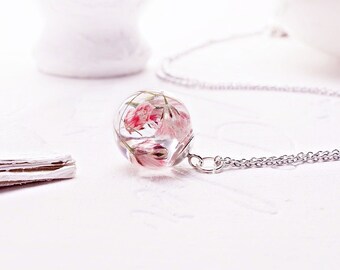 Terrarium necklace, Real flower necklace, Dried flower necklace, Botanical necklace, Real plant necklace, Nature jewelry gift for her
