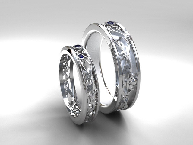 Wedding band set white gold sapphire wedding band mens