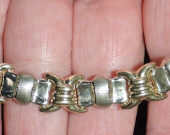 Solid 10K Yellow White Gold 10mm Fancy Link Necklace 26 Grams 10mm by 16" Long