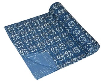 Indian handmade Kantha quilt Florals bedspread bedsheet bedcover quilt Kantha quilt coverlet vintage handmade vintage print