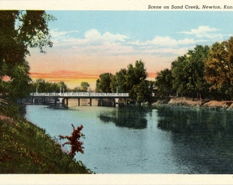 Sand Creek Sunset Newton Kansas Vintage Postcard (unused)