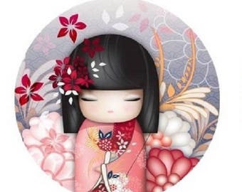 Pink kokeshi cabochon, 20mm
