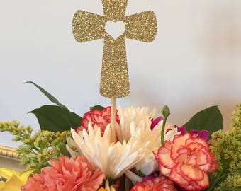 Baptism Centerpieces, First Communion Centerpieces, Christening Centerpiece, Religious Centerpieces, Cross Centerpieces, Religious Decor 3pc