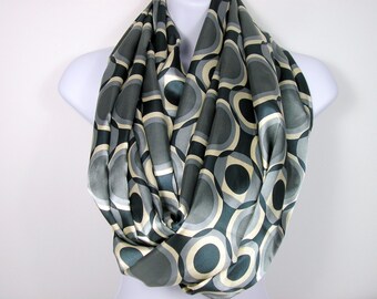 SALE Gray Black White Infinity Scarf Gray Infinity Scarf Satin Circle Scarf Infinity Scarf Scarves Womens Scarves Accent Scarf Gifts