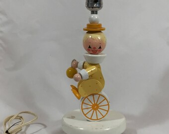 Irmi Nursery Clown Wood Lamp, Vintage 1968 by Nursery Plastics