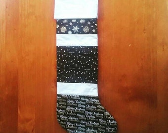 Quilted Christmas Stocking - black, gold, silver and grey