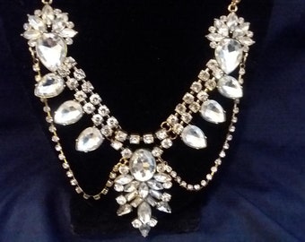 Rhinestone Necklace Statement Necklace Bridal Necklace Prom Necklace Pageant Necklace Large Rhinestone Necklace 18" long with 3.25" Extender