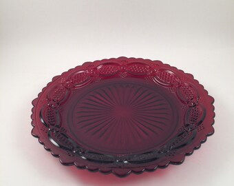 Vintage Avon Ruby Red Cape Cod design...Spirit of 1876...1970's...Wheaton glass company...pressed glass..salad plate