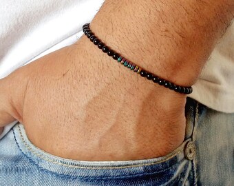4mm Mens Bracelet Black Onyx Men Bracelete Beaded Men Bracelet Mens Beaded Bracelet, Men's Bracelets, Beaded Men