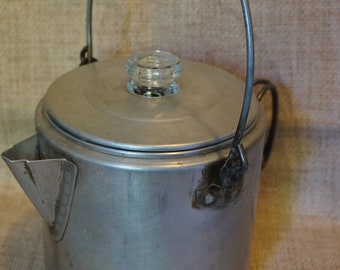 Vintage Camping Coffee Pot Vintage Aluminum Camping Coffee Maker Kitschy Coffee Pot 8-10 Cup Coffee Pot
