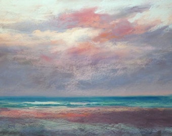 Large Beach Sunset Seascape Florida ART Original Pastel Painting 18x24