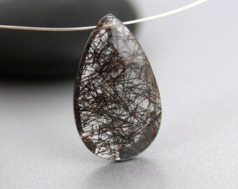 Black Tourmalinated Quartz - Pear Briolette - Tourmalinated Quartz - 23 mm