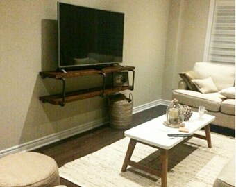 Rustic industrial TV stand || pipe wall shelf || entertainment console