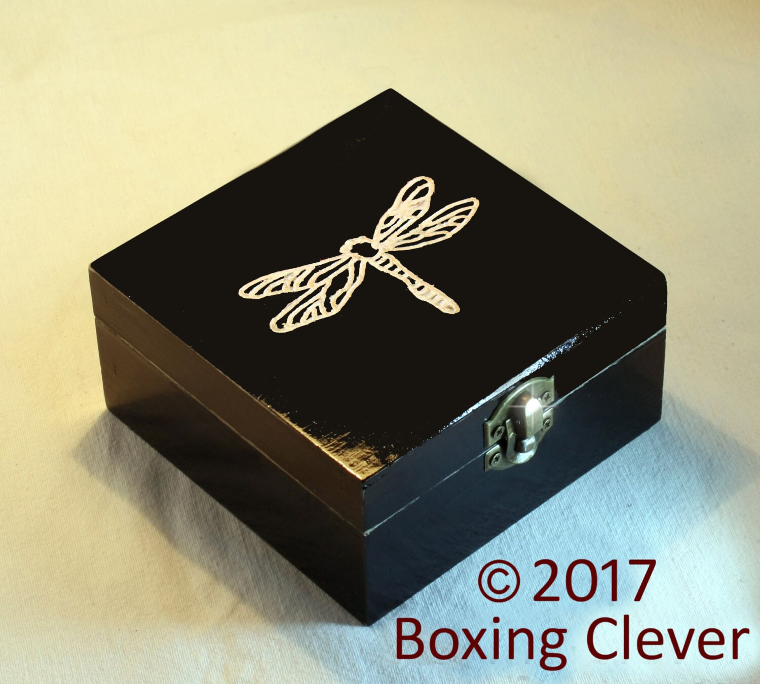 Dragonfly Jewellery Box Hand Engraved Design with Black
