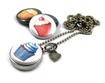 Cupcake Locket Necklace • Baker Locket • Cupcake Gift Idea • Cupcake Jewelry • Miracle Muffin • Magnetic 3 in 1 Set • Cupcake Fanatic