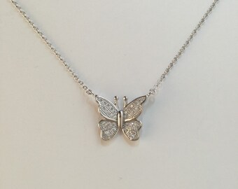 Butterfly necklace,925 sterling silver butterfly CZ pendant necklace