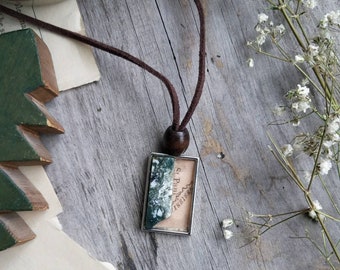 Map and Stone Pendant Necklace