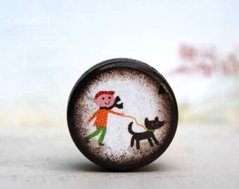 Walking The Dog Pill Box, Autumn, Pill Boxes, Wood Box, Keepsake Box, Engagement Box, Travel, Pill boxes, Gift Box