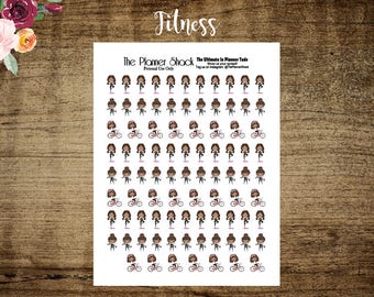 Kawaii Fitness // Yoga // Workout // Spin Class // Printable // Dark Skin Tone // Kawaii Girl // Planner Printables