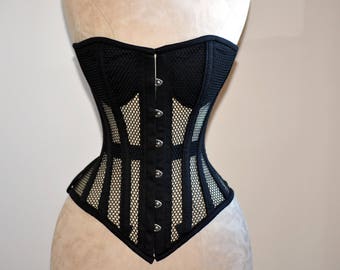 Overbust mesh authentic corset with cups. Gothic Victorian, steampunk affordable cheap corset, girlfriend's gift, historical corset