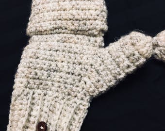 Crochet Wool Convertible Mittens