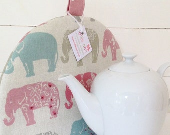 Tea Cosy, Elephants Tea Cosy, Fabric Tea Cosy, Elephants, Time for Tea! Kitchen Accessory, Gift, Kitchen, Pink Elephants,