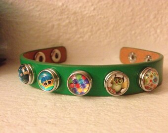BRACELET LEATHER GREEN WITH SNAPS