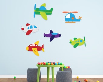 Airplanes Full Of Colors Wall Decor, Planes Flying Vinyl Art - Helicopter Decal For Nursery, Playroom, Boys, Kids, Any Room Decoration CG160