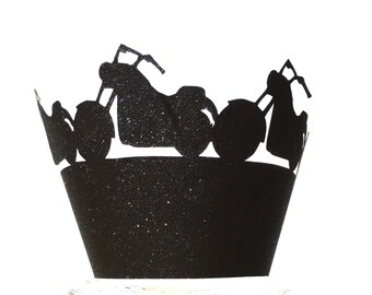 15 (Not 12) Motorcycle Glitter Cupcake Wrappers Birthday Wedding Bridal Bachelor Bachelorette Party Style Liners