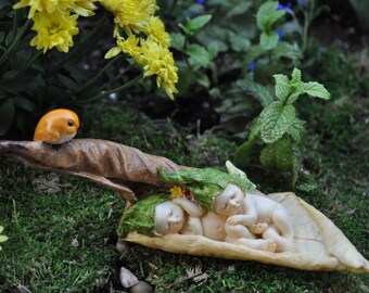 Sleeping Fairy Twin Babies with Bird+Fairy Garden Miniatures+Fairy Garden Figurines+Fairy Garden Accesories+Fairy Garden Supplies