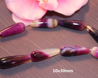 Lot 2 beads of Jade purple shape drop elongated 10x30mm