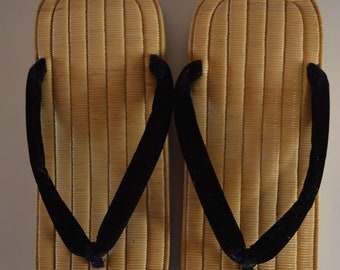 Setta zori straw sandals, vintage Japanese footwear, leather soles