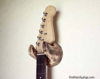 Torched Log Guitar Hanger, Rustic Wall-Mounted Accesory for Musician, Best Friend Present, Ukelele, Mandolin