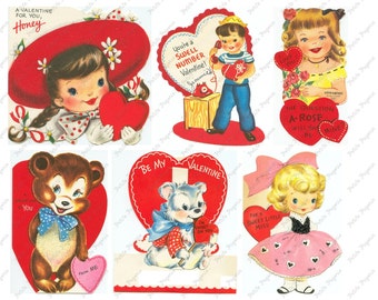 Vintage Valentines Day Cards Digital Download Collage Sheet D