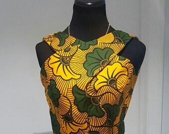 Box pleated dress in african print
