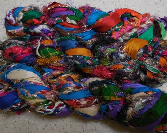 SALE Sari Silk Ribbon and Fiber Skein, Istanbul Sparkle , Fair Trade item