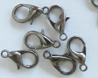 100 Pieces Black/Gun Metal Lobster Claw Clasps 12mm