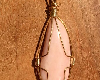 Pink Jasper Wrapped in Brass Wire