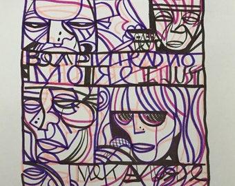Original abstract cubism style marker drawing by Charles State picasso duchamp