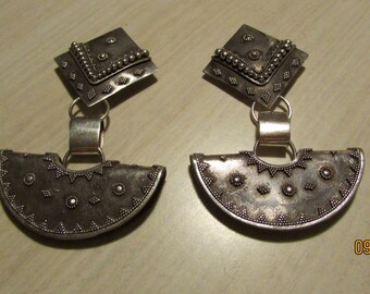 Large Sterling Silver Clip On Dangle Earrings