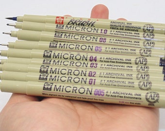 lot of 9 pcs Sakura Micron Black Pen for Sketch Art Cartoon design paper working scrapbook Soft Brush