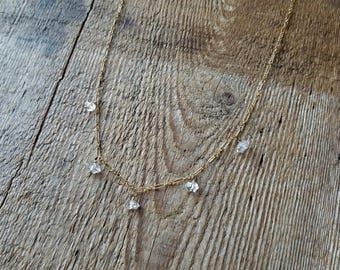 Delicate gold filled necklace with smaller Herkimer diamonds