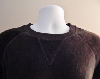 70s/80s vintage brown velour raglan long sleeve pullover shirt