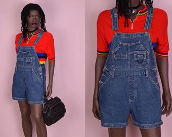 90s Denim Overall Shorts/ Medium/ 1990s