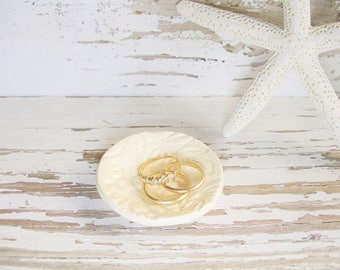Small white ring dish ceramic jewelry holder bride bridal pill dish