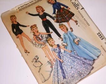 Doll Clothes 1958 Pattern / 12 Inch Dolls/ High Heel Figure Dolls / Sophisticate Dolls McCalls 2255
